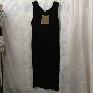 Black dress with brown decor on front, size 16